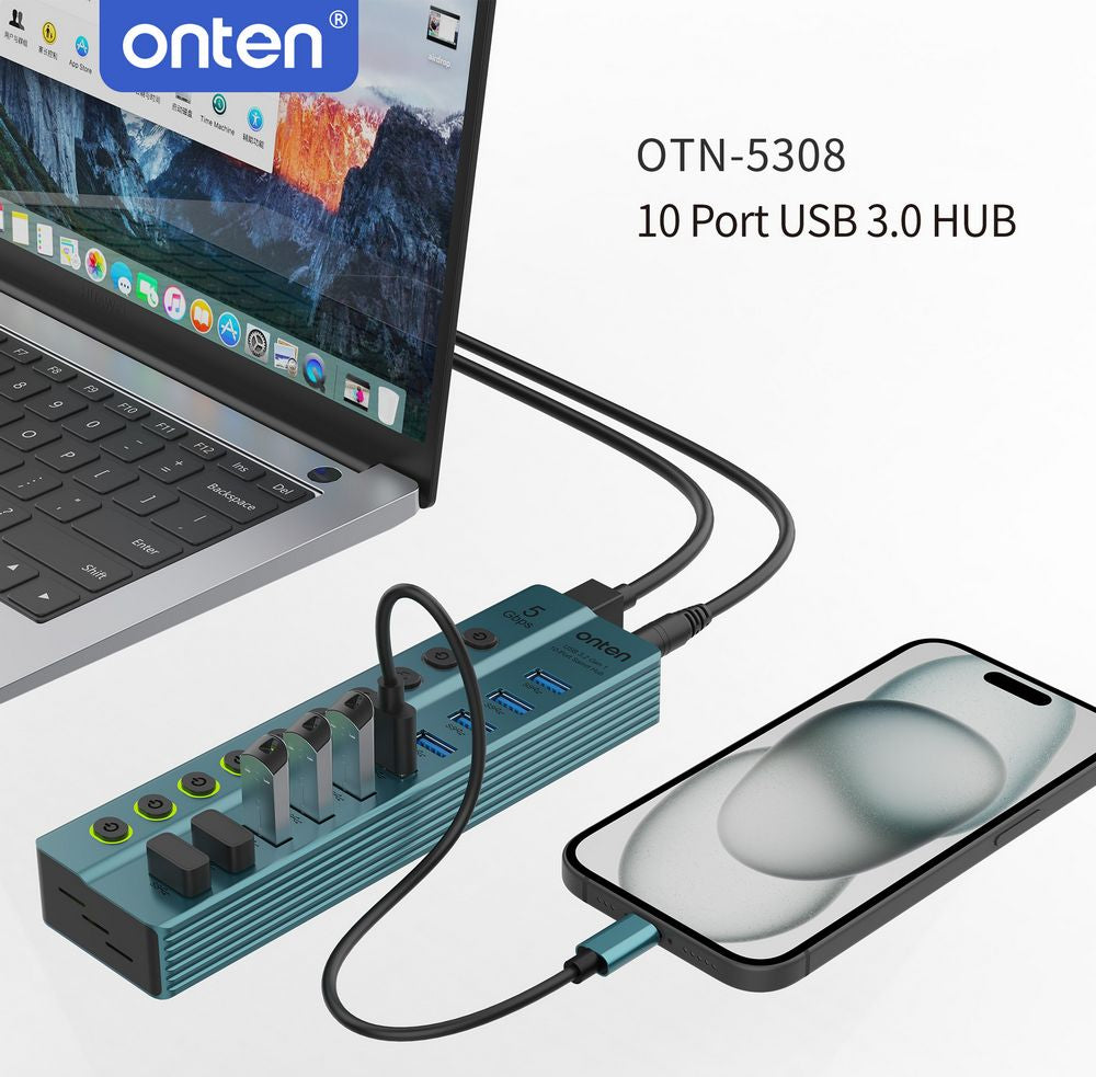 Buy Onten 5308 USB 3.2 Gen 1 10-port Hub With Separate Buttons from Vmart in Pakistan