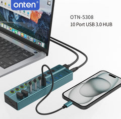 Buy Onten 5308 USB 3.2 Gen 1 10-port Hub With Separate Buttons from Vmart in Pakistan