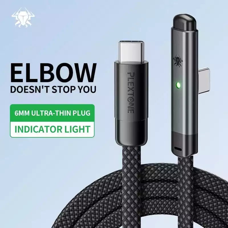 Buy Plextone C2C T100 Type C To Type C 66W Elbow Gaming Smart LED Charge Cable 1m from Vmart in Pakistan