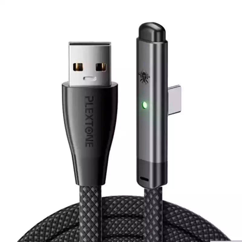 Buy Plextone C2U T100 66W Type C To USB-A Elbow Gaming Smart LED Charge Cable 1m from Vmart in Pakistan