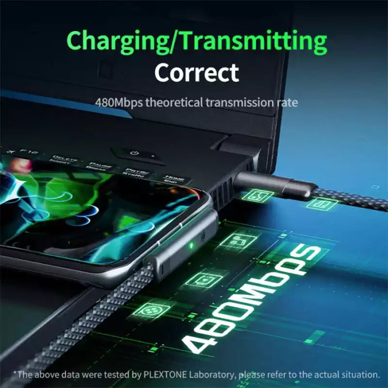 Buy Plextone C2U T100 66W Type C To USB-A Elbow Gaming Smart LED Charge Cable 1m from Vmart in Pakistan