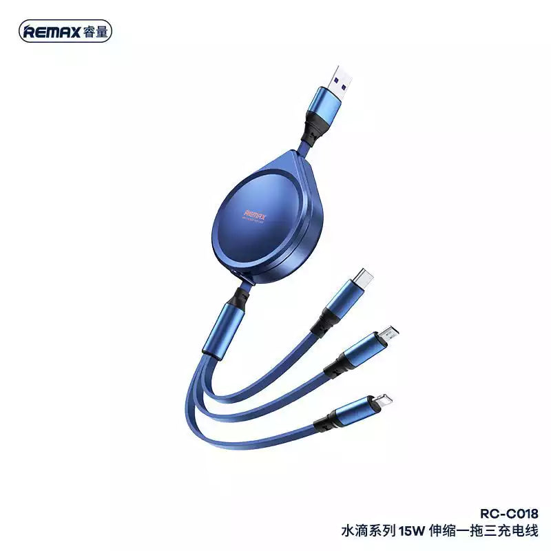 Buy Remax RC-C018 Drip Series 15W Retractable 3 in 1 Fast Charging Cable from Vmart in Pakistan