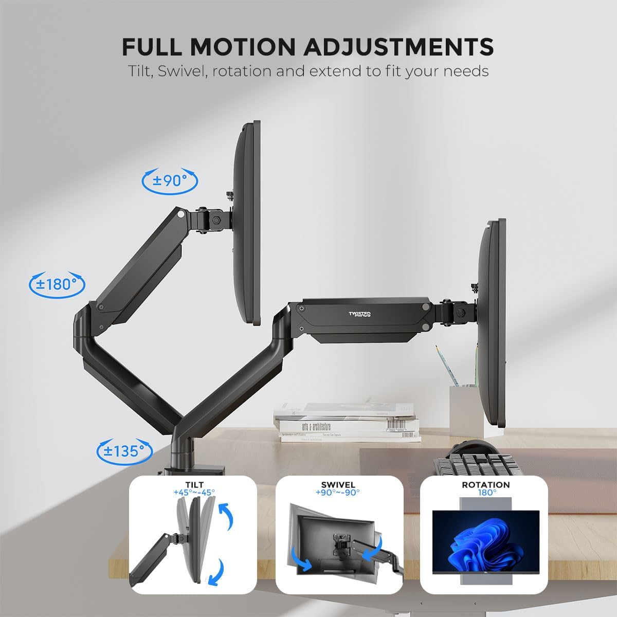 Buy Twisted Minds Premium Dual Monitor Aluminum Gas Spring Pole Mounted Monitor Arm from Vmart in Pakistan