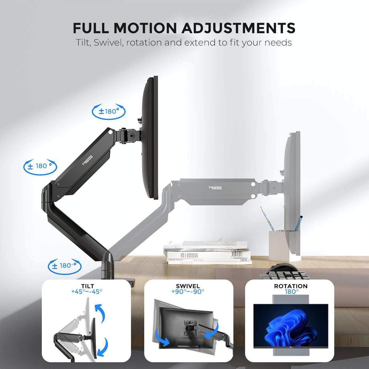 Buy Twisted Minds Single Monitor Aluminum Slim Mechanical Gas Spring Monitor Arm from Vmart in Pakistan