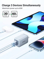 Buy Ugreen 10334 Nexode 65W USB C GaN 3 Ports Wall Charger US Plug Black from Vmart in Pakistan