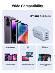 Buy Ugreen 10334 Nexode 65W USB C GaN 3 Ports Wall Charger US Plug Black from Vmart in Pakistan