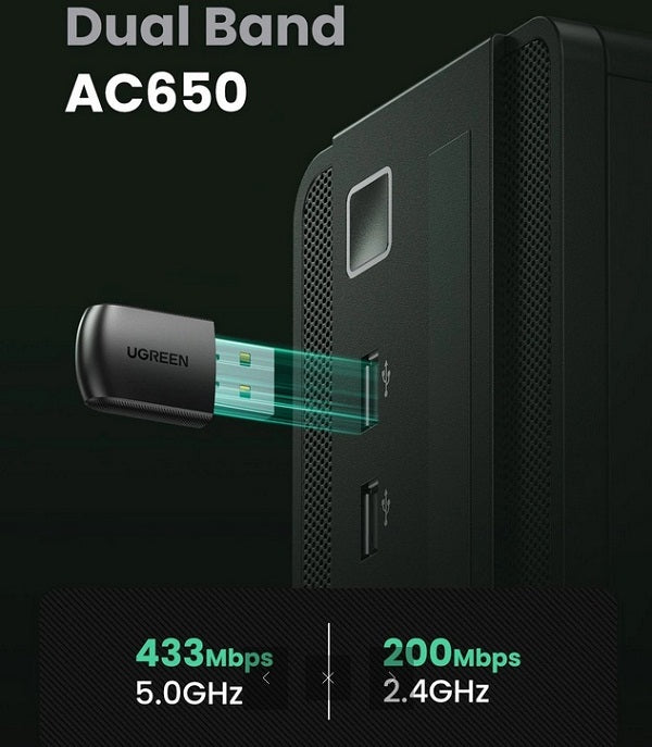Buy Ugreen 20204 AC650 Dual Band USB WiFi Adapter from Vmart in Pakistan