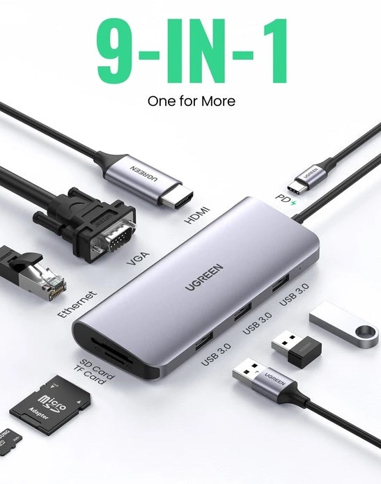 Buy Ugreen 40873 9-in-1 HDMI Ethernet USB C Hub from Vmart in Pakistan