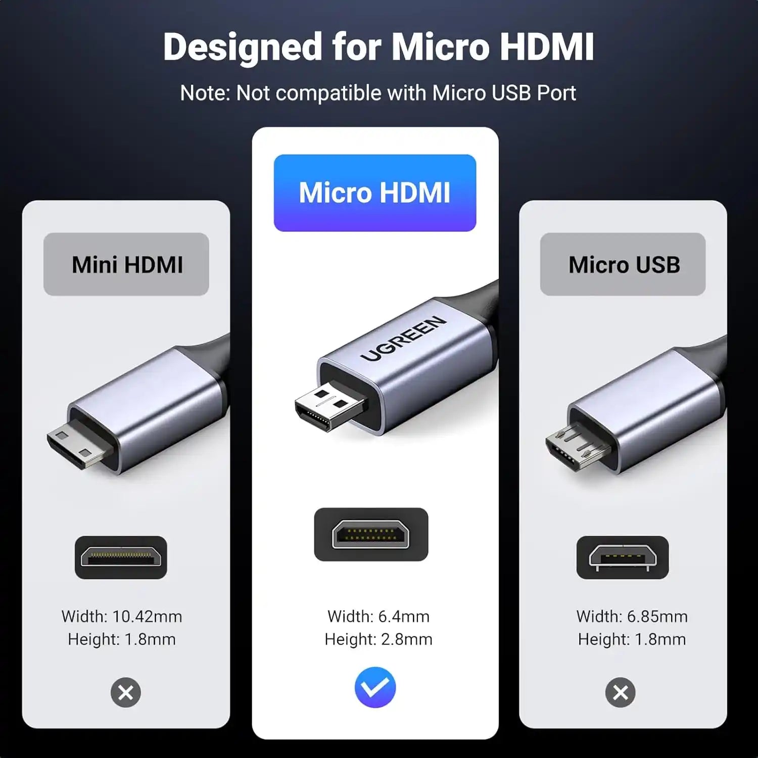 Buy Ugreen 15517 8K Micro HDMI to HDMI Cable 2m Vmart in Pakistan