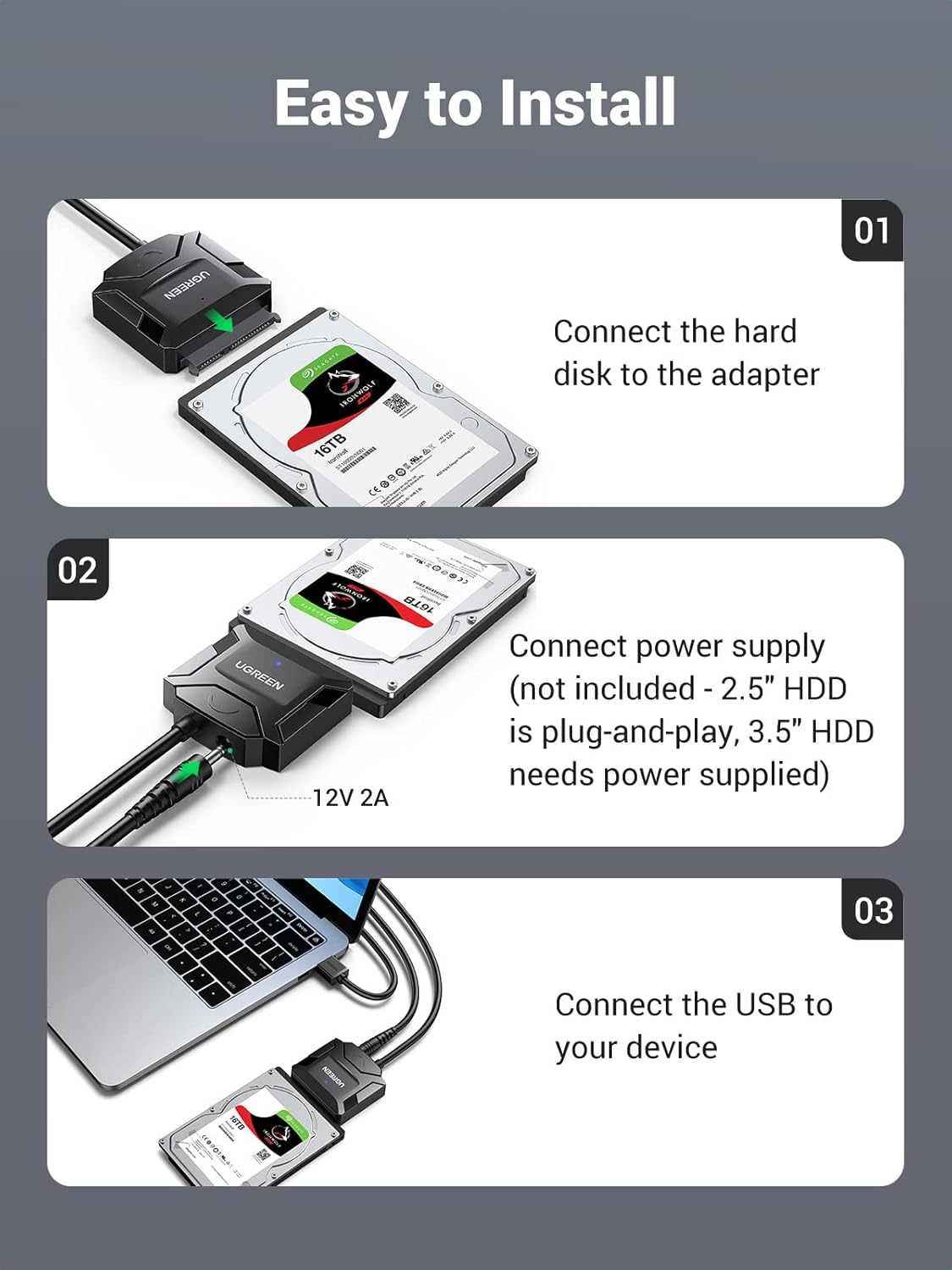 Buy Ugreen 20231 SATA to USB 3.0 Adapter Cable for 3.5 2.5" SSD/HDD from Vmart in Pakistan