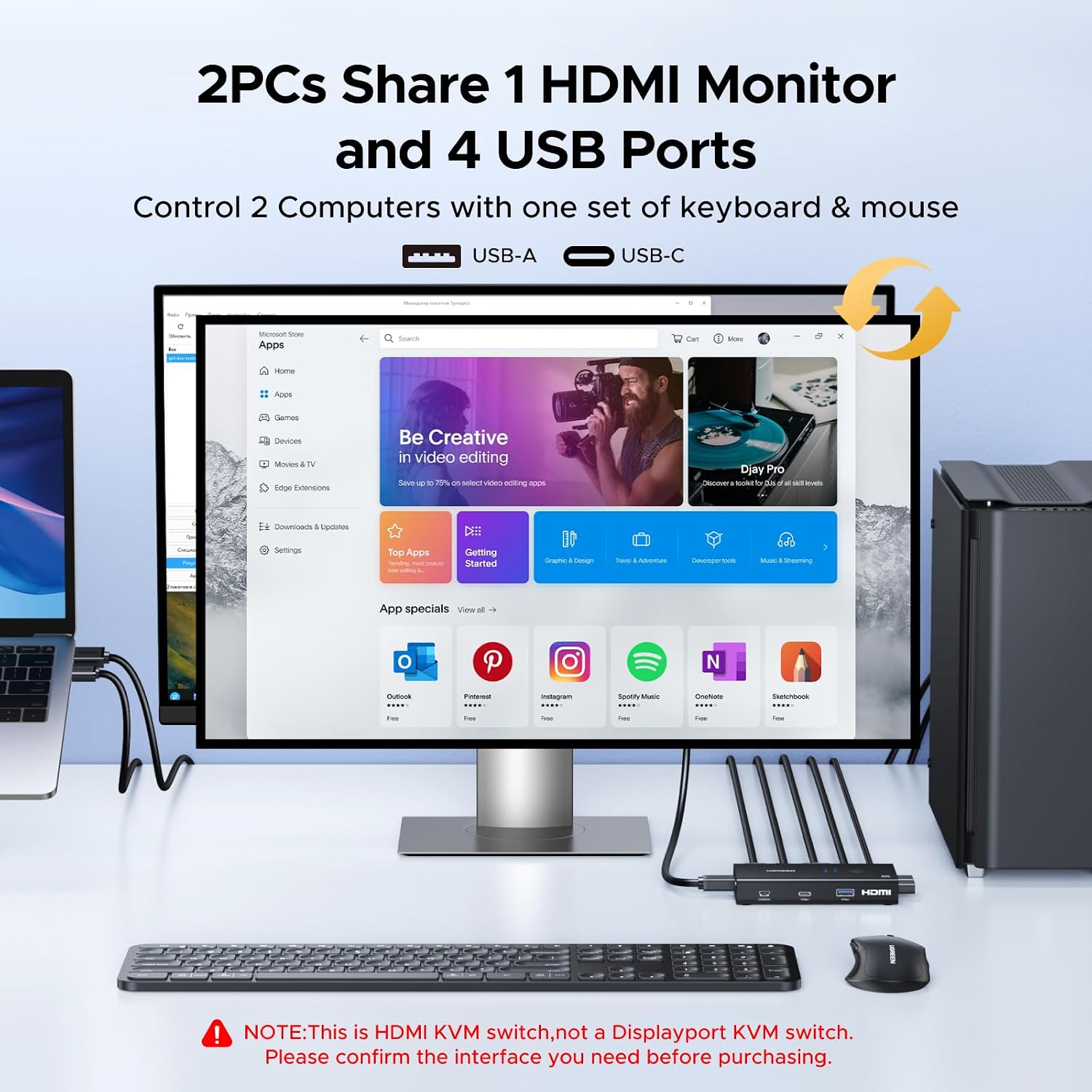 Buy Ugreen 75246 HDMI KVM Switch 1 Monitor 2 Computers 4 USB 3.0 Ports 4K@60Hz from Vmart in Pakistan