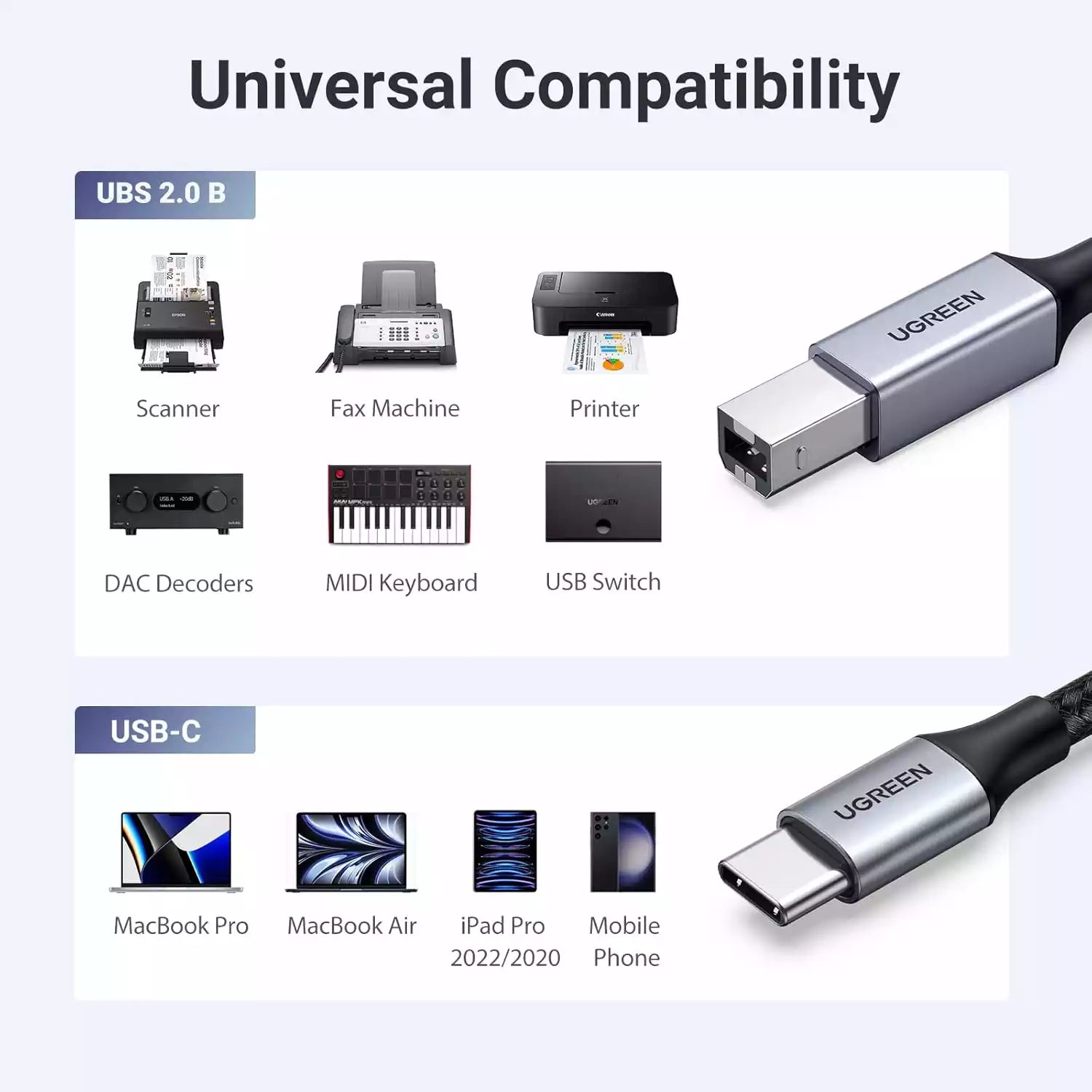 Buy Ugreen 80807 USB B to USB C Printer Cable 2m from Vmart in Pakistan