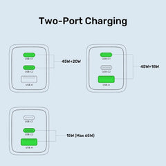 Buy Unitek P1130ABK01-EU Zeno 65W 3-Port GaN Wall Charger Vmart in Pakistan