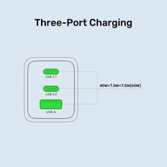 Buy Unitek P1130ABK01-EU Zeno 65W 3-Port GaN Wall Charger Vmart in Pakistan