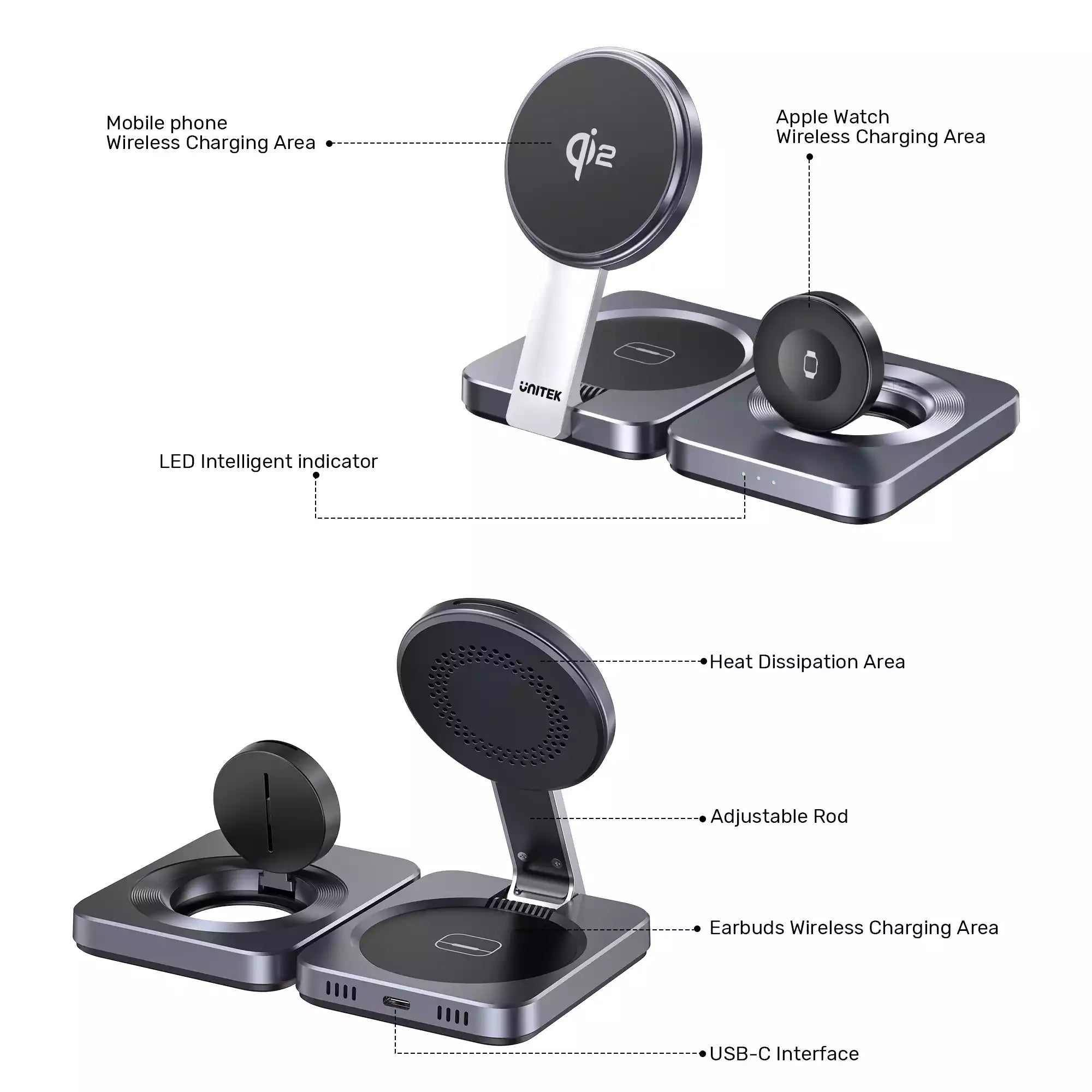 Buy Unitek P1300AGY01 Qi2 Foldable 3-in-1 Charging Station from Vmart in Pakistan