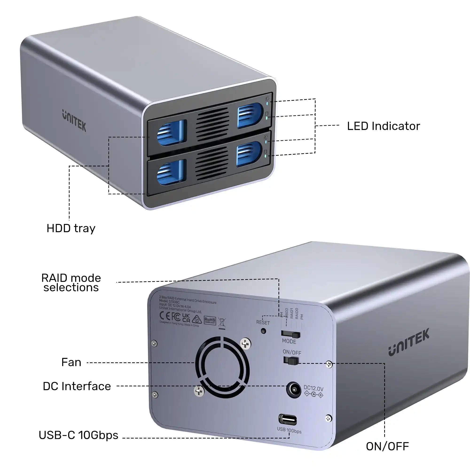 Buy Unitek S1308C01-EU 2 Bay USB-C RAID External Hard Drive Enclosure Vmart in Pakistan