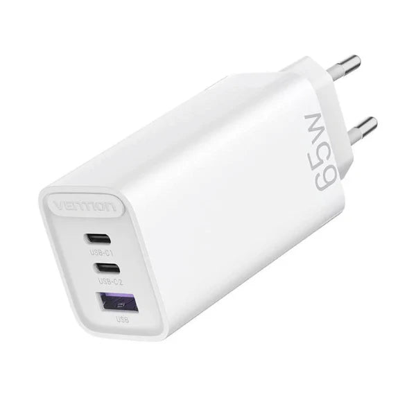 Buy Vention FEDW0 3-Port USB(C+C+A) GaN Charger (65W/30W/30W) EU White from Vmart in Pakistan