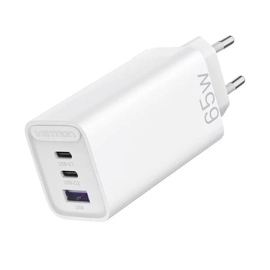 Buy Vention FEDW0 3-Port USB(C+C+A) GaN Charger (65W/30W/30W) EU White from Vmart in Pakistan