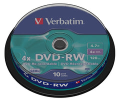 Buy Verbatim 43552 DVD-RW 4.7Gb 4x Spindle 10pk from Vmart in Pakistan