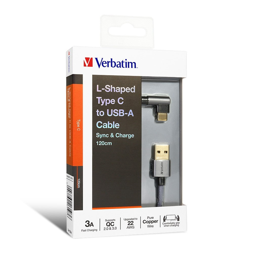 Buy Verbatim 66193 120cm L-Shaped Type C to USB-A Cable - Grey from Vmart in Pakistan