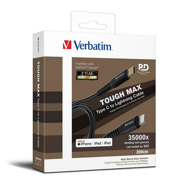 Buy Verbatim 66051 Sync & Charge Tough Max Type C to Lightning Cable 200CM from Vmart in Pakistan