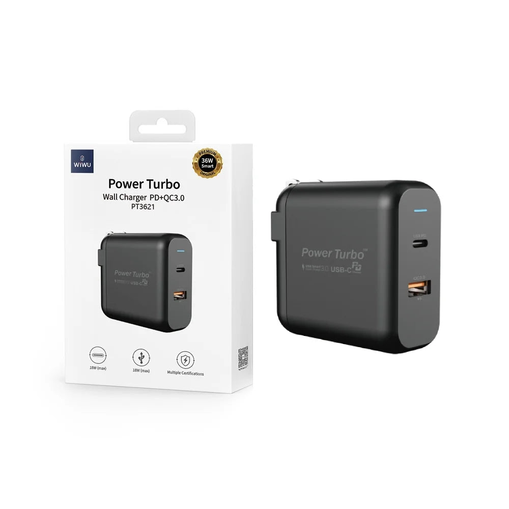Buy WiWU PT3621 Power Turbo Wall Charger (18W USB-C/18W USB-A) from Vmart in Pakistan
