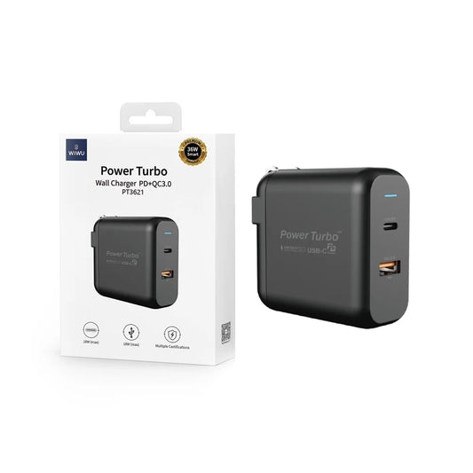 Buy WiWU PT3621 Power Turbo Wall Charger (18W USB-C/18W USB-A) from Vmart in Pakistan