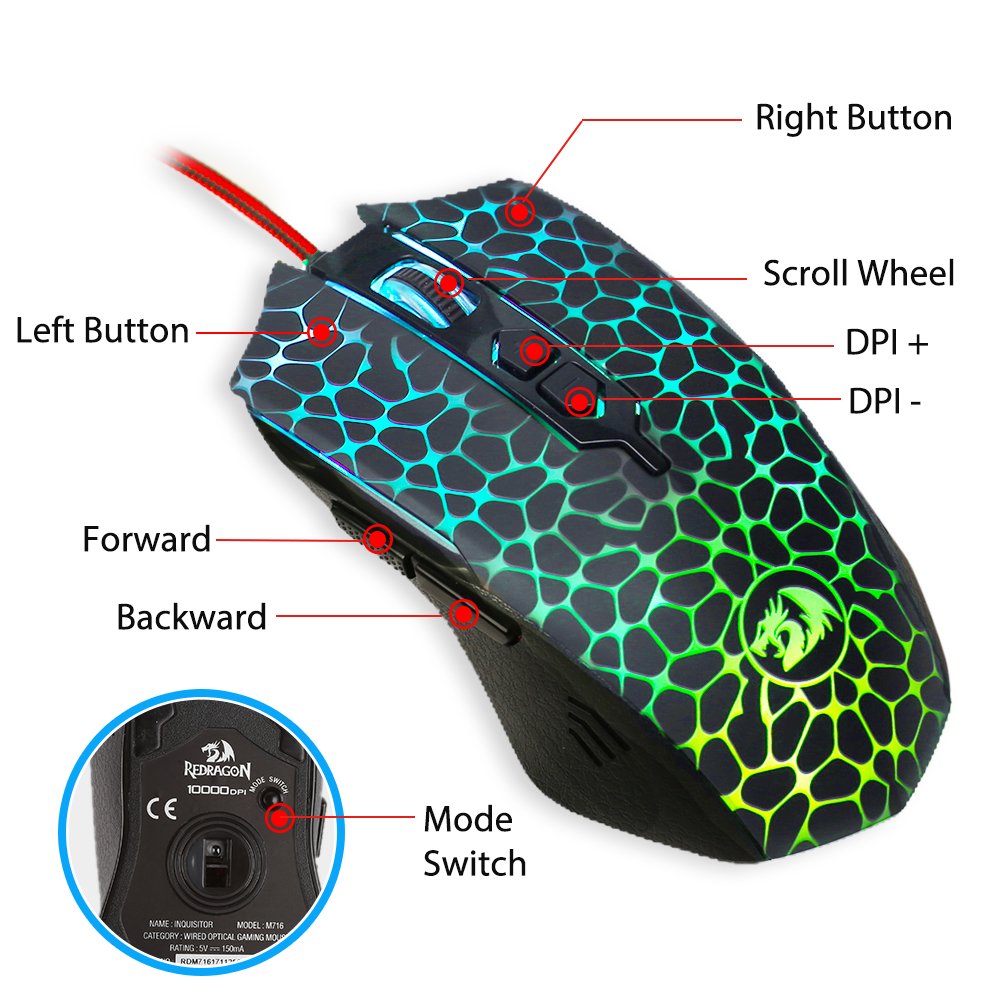 Buy Redragon M716 Inquisitor RGB 10,000DPI Gaming Mouse from Vmart in Pakistan
