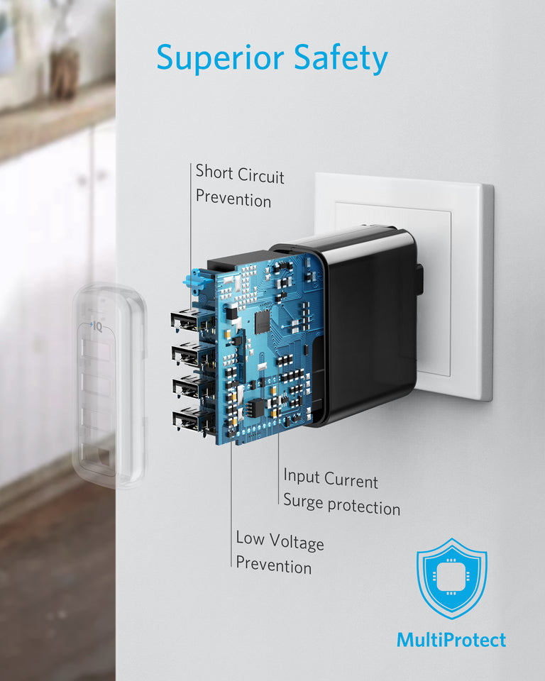 Buy Anker PowerPort 40W 4-Port USB Wall Charger - Black from Vmart in Pakistan