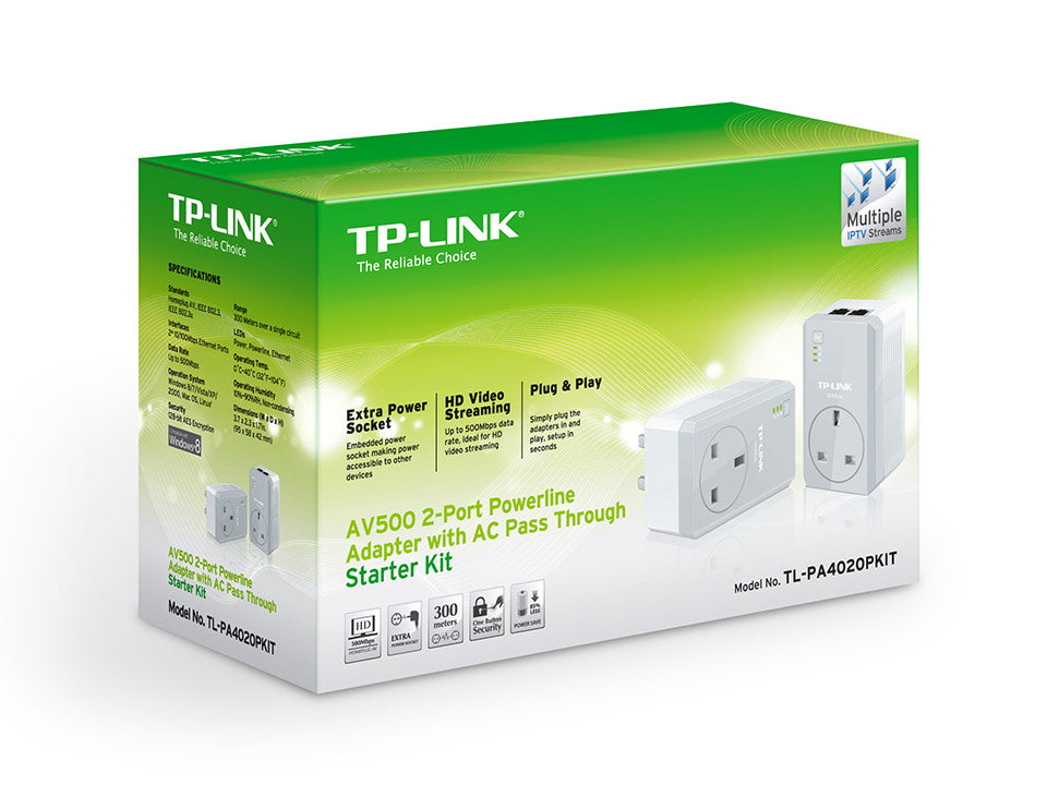 Buy TP-Link TL-PA4020PKIT AV500 2-Port Powerline Adapter with AC Pass Through Starter Kit from Vmart in Pakistan