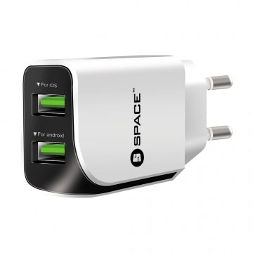 Buy Space Dual USB Port Wall Charger WC-110 White - With IOS Cable from Vmart in Pakistan