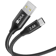 Buy 1Hora CAB249 USB-A to USB Type-C Braided Cable Black 1m from Vmart in Pakistan