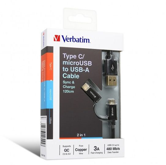 Verbatim 66045 Sync And Charge 2 In 1 Type C &amp; Micro USB Cable