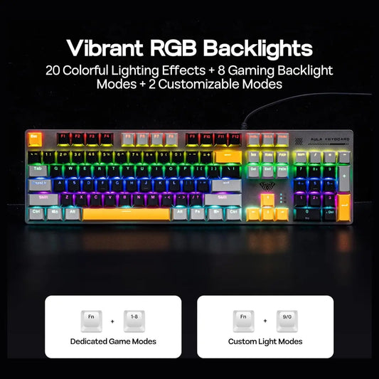 Buy AULA S500 Wired Gaming Keyboard Blue Switch Black and Grey from Vmart in Pakistan