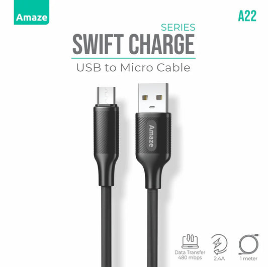 Buy Amaze A22 Swift Series USB to Micro Cable 2.4A 1m from Vmart in Pakistan