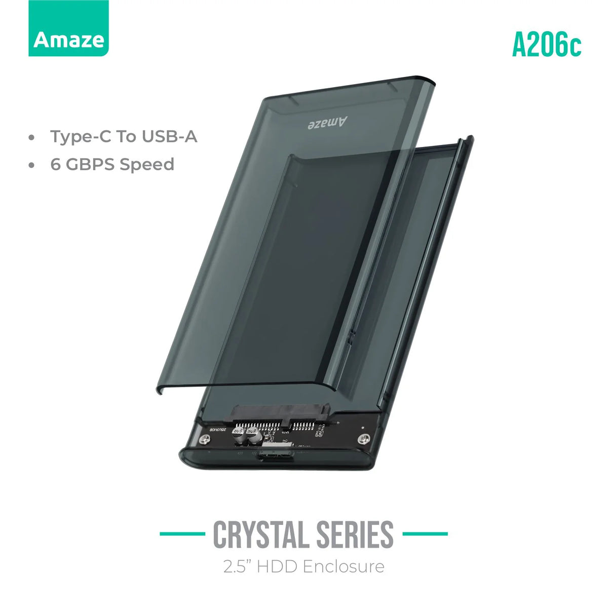 Buy Amaze A206C Phantom Series Transparent 2.5" HDD Enclosure Type C 6GBPS from Vmart in Pakistan