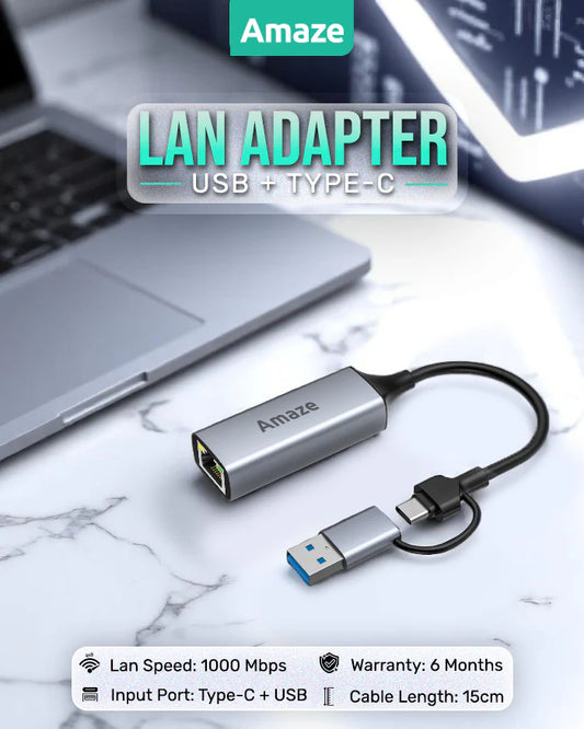 Buy Amaze A425s USB+Type-C Lan Adapter from Vmart in Pakistan