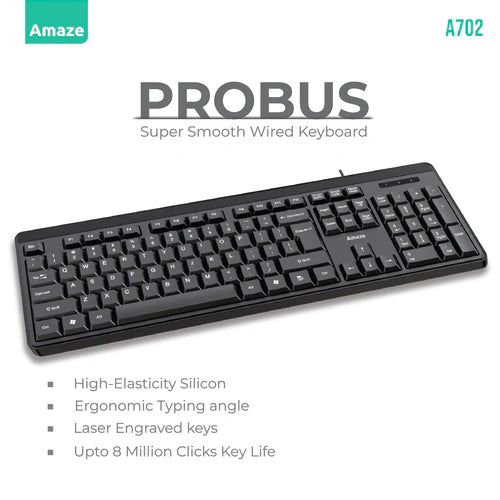 Buy Amaze A732 Probus Super Smooth Ergonomic Wired Keyboard from Vmart in Pakistan