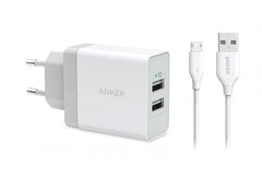 Anker 24W 2-Port USB Charger & 3ft Micro USB Cable - White