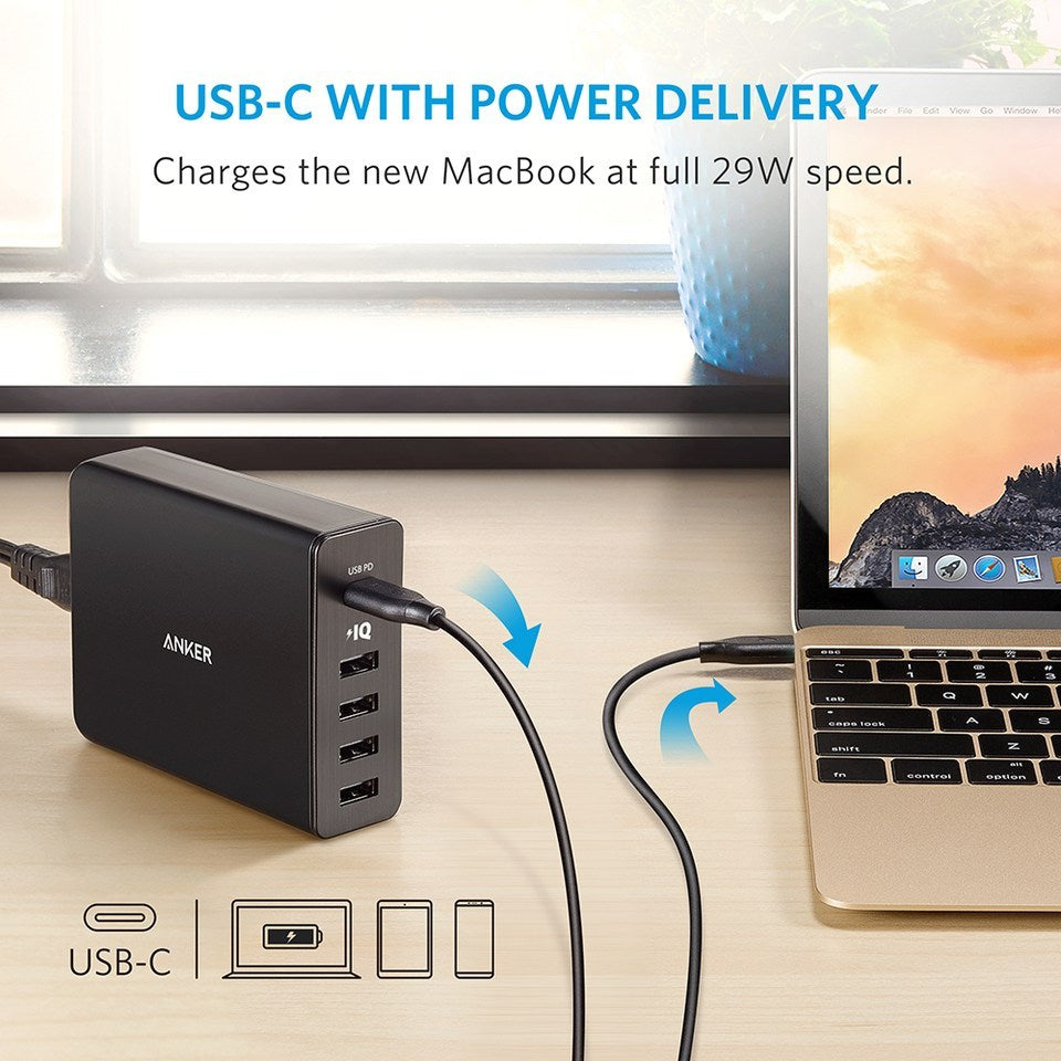 Anker A2053J11 PowerPort+ 5 60W With USB Power Delivery - Black