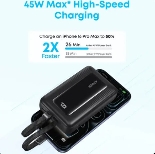 Buy Anker A110M Zolo 20000mAh 45W Power Bank with Built-In Dual USB-C Cables Vmart in Pakistan