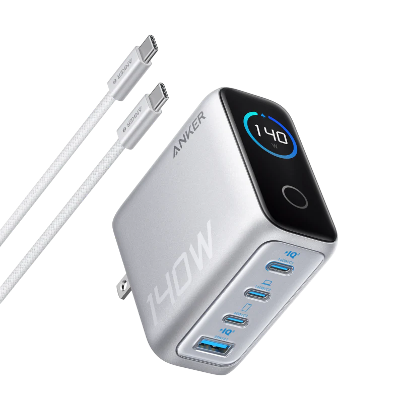 Buy Anker Laptop Charger (140W 4-Port PD 3.1) with USB-C Cable 2-Pin (US) Silver Vmart in Pakistan
