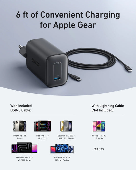 Buy Anker Nano Charger 100W With USB-C Cable 6ft 2-Pin (EU) Black Vmart in Pakistan