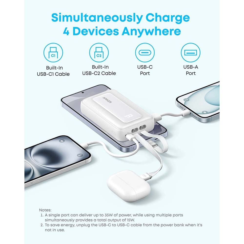 Buy Anker Zolo Power Bank 10000mAh 35W Built-In Dual Type-C Blue Vmart in Pakistan