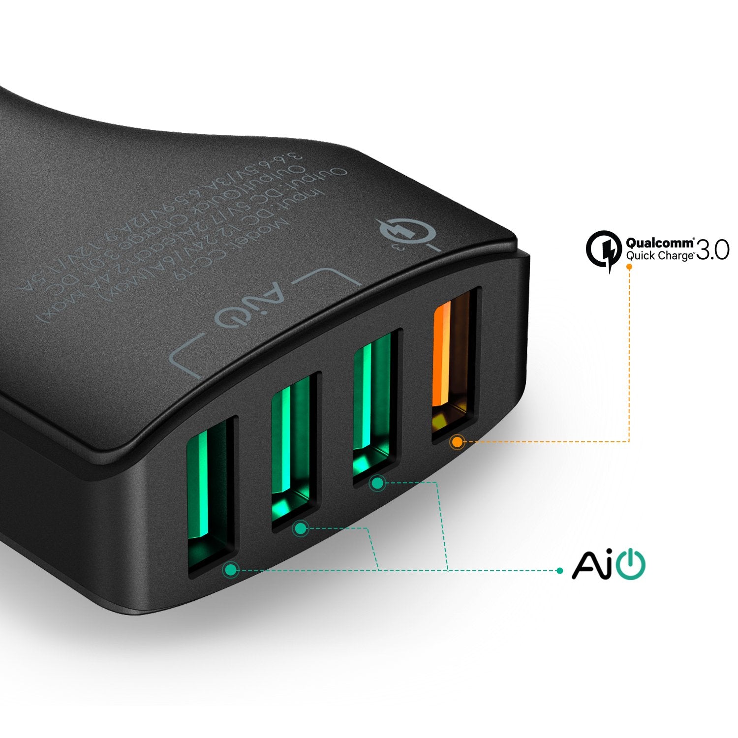 Aukey Quad Port Car Charger With Quick Charge 3.0