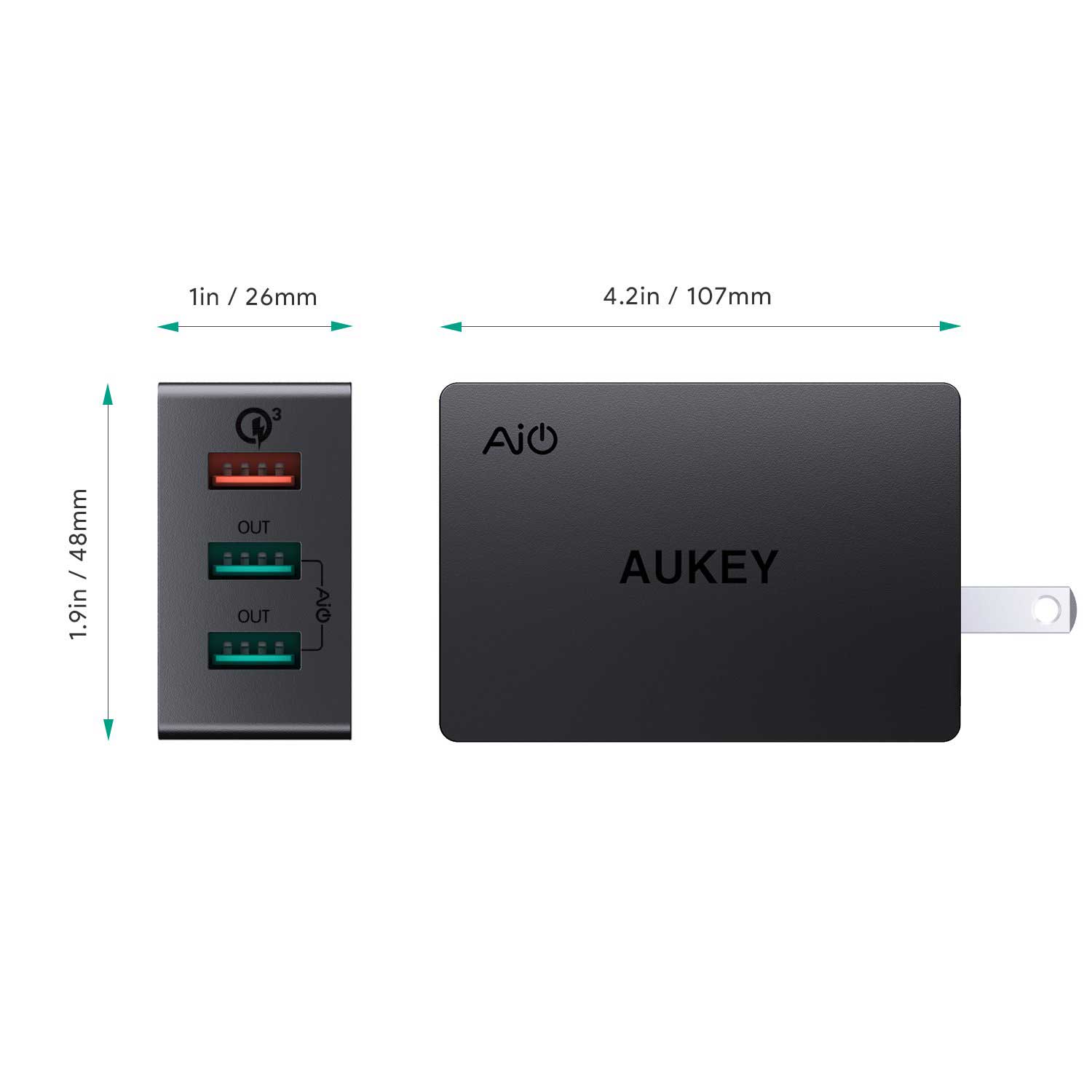 Aukey 3-Port USB Wall Charger With Quick Charge 3.0