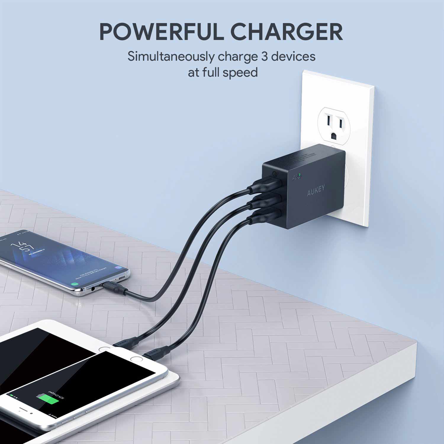 Aukey 3-Port USB Wall Charger With Quick Charge 3.0