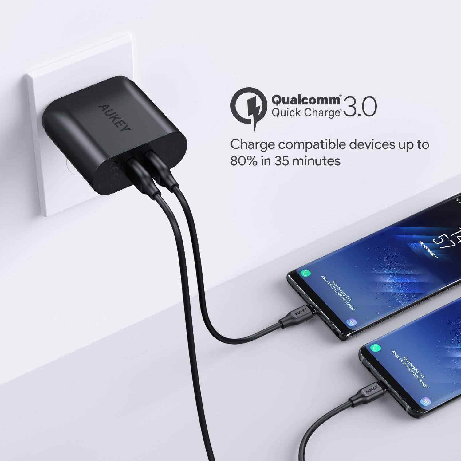 Buy Aukey Dual-Port USB Wall Charger With Quick Charge 3.0 from Vmart in Pakistan
