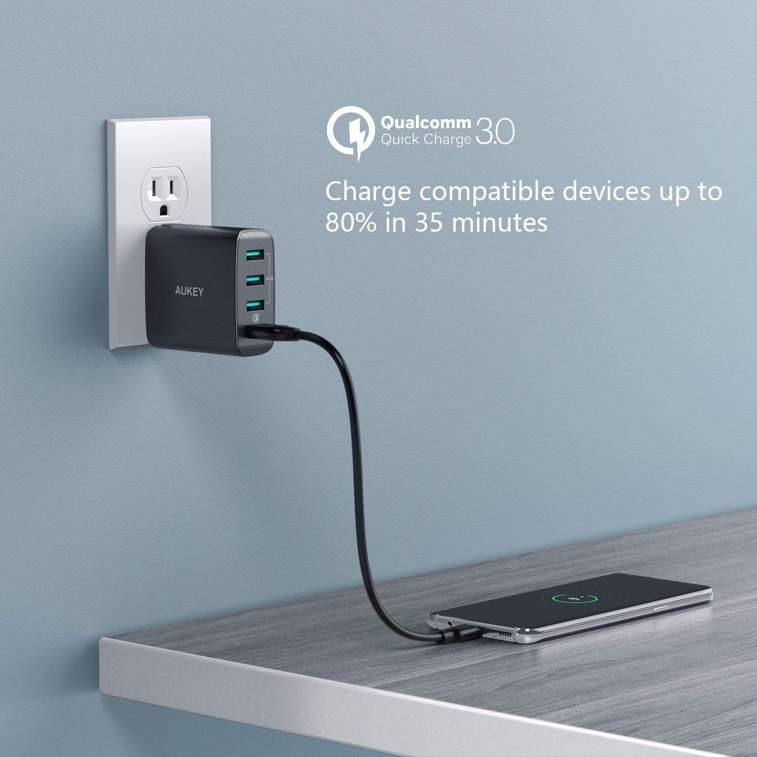 Aukey Amp-4 Port Wall Charger With Quick Charge 3.0