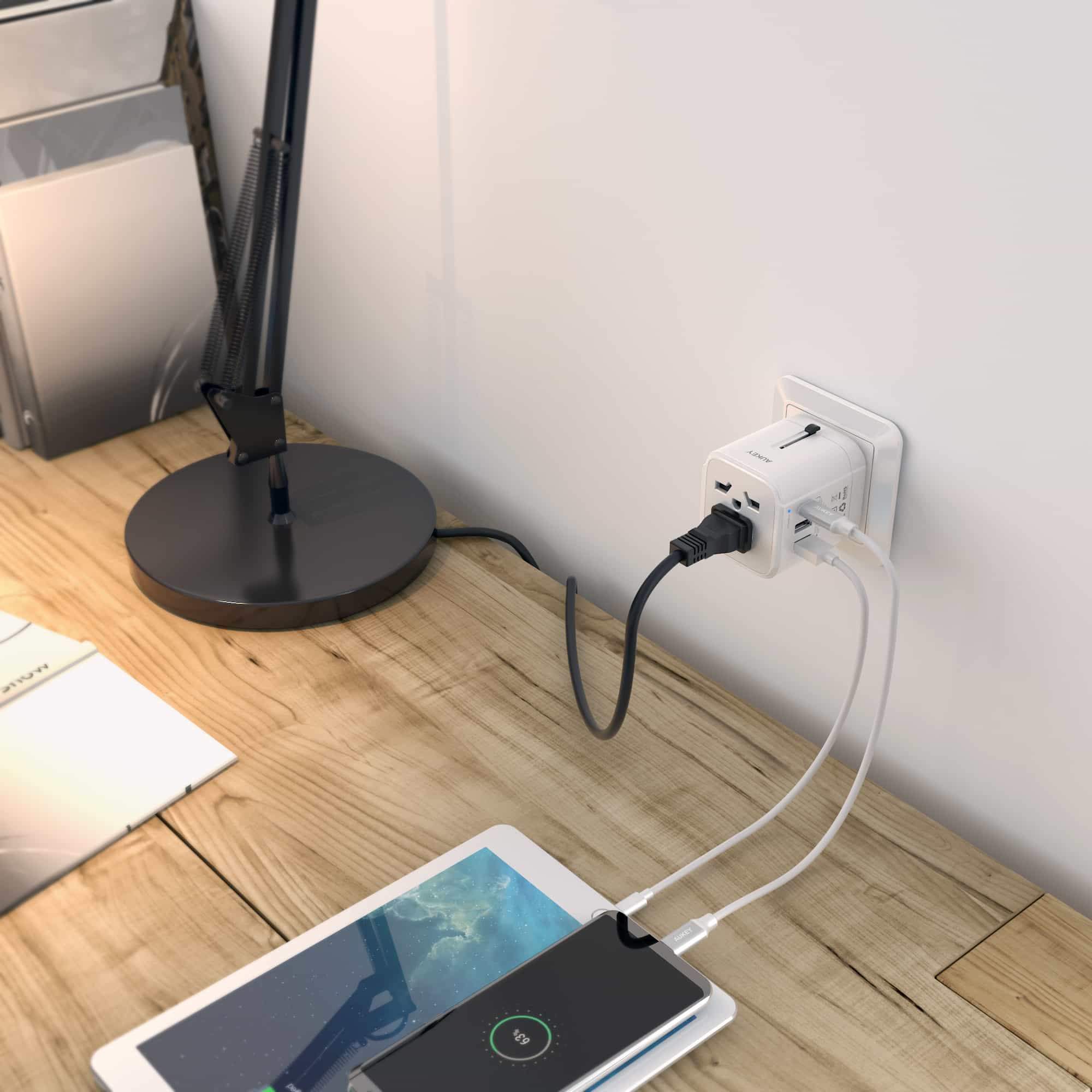 Aukey Universal Travel Adapter With USB-C And USB-A Ports Black